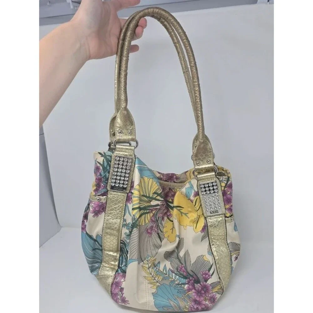 Vintage Kathy Van Zeeland Y2K Paradise Tropical Floral Shoulder Bag Bling Charm